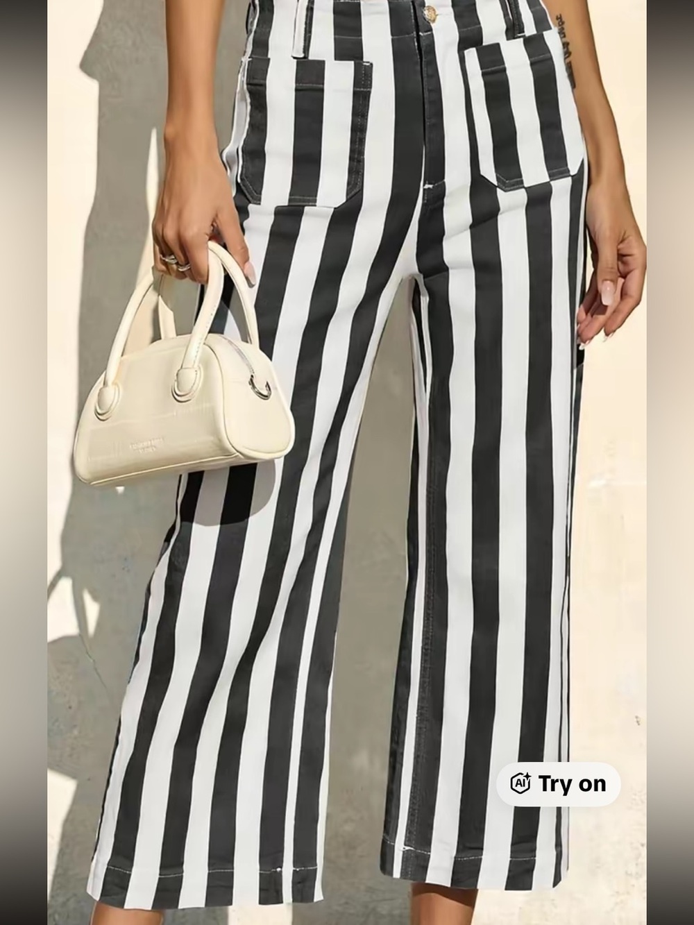 Striped Black & White Wide-Leg Kids Pants